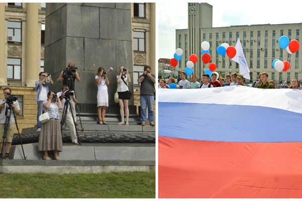 По центру Пензы пронесли 10-метровый флаг России