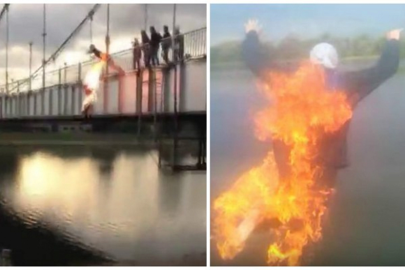 В Пензе появилось видео с горящими подростками, прыгающими с моста
