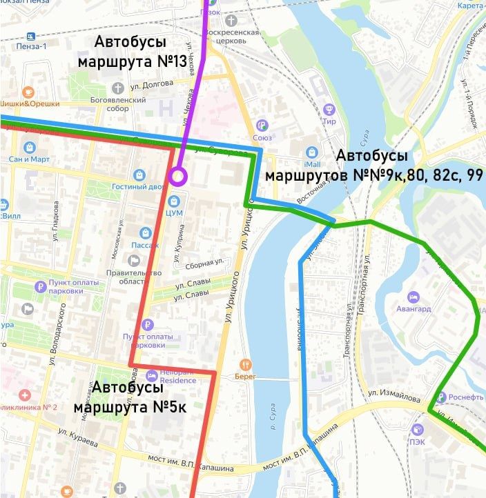Схема движения общественного транспорта в Пензе 1 августа 2024.jpg
