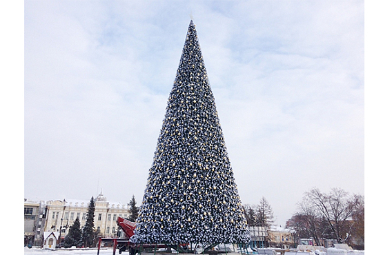 В Пензе елку на Фонтанной площади украсили гирляндами