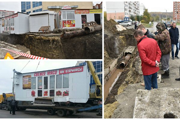 В Арбеково вывозят самовольные ларьки, мешающие ремонтным работам